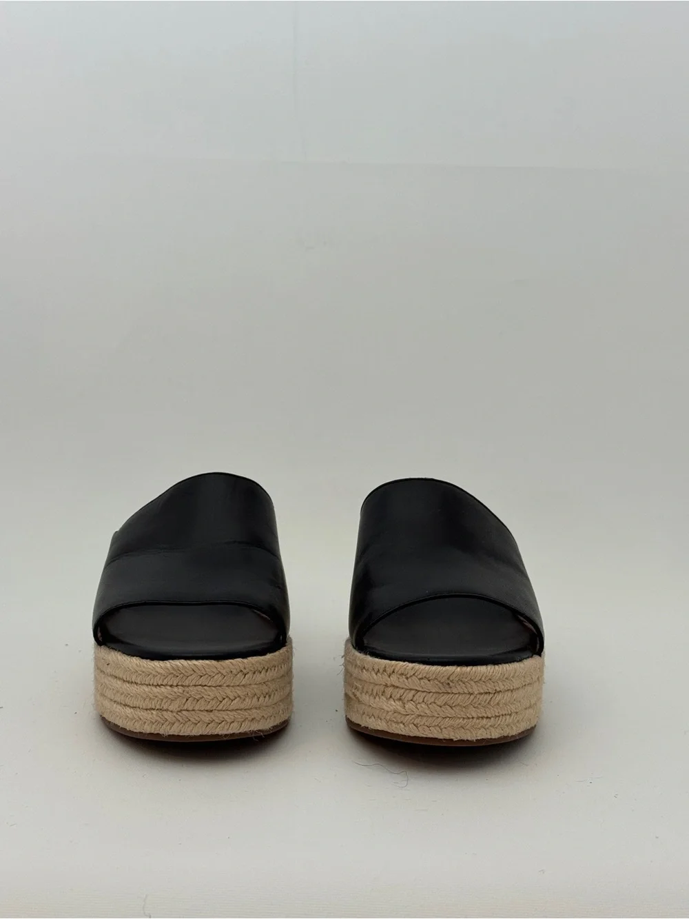 J.Crew Black Leather Espadrille Platform Slide - Women